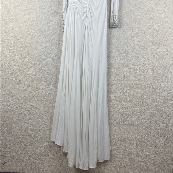 NWOT Mac Duggal Womens White Jeweled Long Sleeve Drop Shoulder Gown Size 0 - Picture 13 of 16